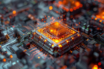 Poster - A close up of a computer chip on a motherboard