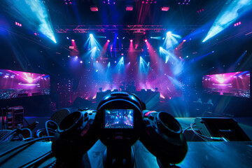 Poster - A camera taking a picture of a stage with purple and blue lights