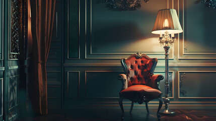 Aufkleber - Empty elegant vintage room at night with copy space : Generative AI