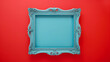 © Generative AI - Blue empty frame isolated on red background Decorative detail retro inspired background Creative pop art concept of antique frame Comparison of vintage and contemporary style : Generative AI