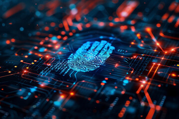 Poster - A digital image of a hand on a circuit board