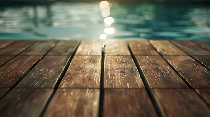 Poster - Empty wooden deck with swimming pool : Generative AI