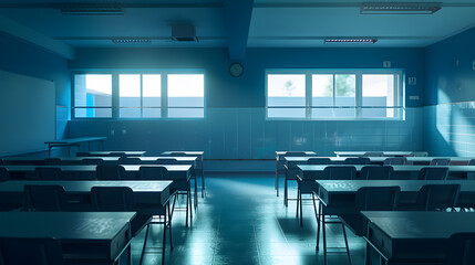 Aufkleber - Interior of an empty school classroom  Quarantine during coronavirus covid19 pandemic outbreak concept : Generative AI