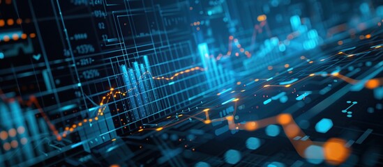Poster - Digital background with stock market graph and diagrams on dark blue background.