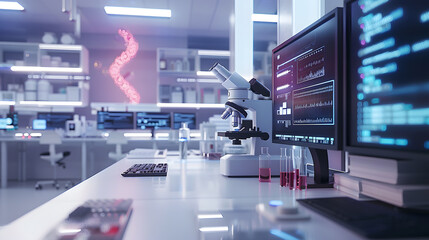 Aufkleber - modern empty biological applied science laboratory with technological microscopes glass test tubes m