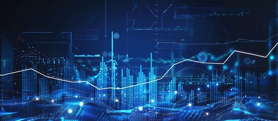 Poster - Stock market graph and diagrams on dark blue background. Digital technology concept.