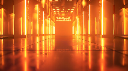 Poster - Empty dance floor in orange lighting with reflecting ground : Generative AI