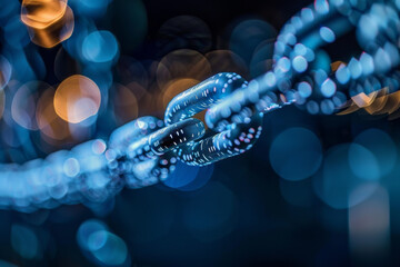 A close up of a chain with a blue background