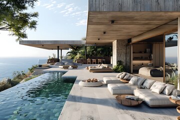 Wall Mural - Luxe summer villa with an open-air lounge and sea view terrace