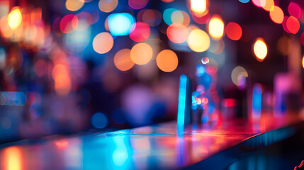 Poster - abstract blur and defocused night bar and restaurant for background : Generative AI