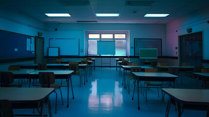 Aufkleber - Interior of an empty school classroom  Quarantine during coronavirus covid19 pandemic outbreak concept : Generative AI