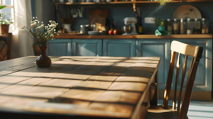 Aufkleber - Wooden desk of free space and kitchen interior : Generative AI
