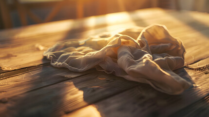 Poster - Cloth napkin on wooden desk : Generative AI