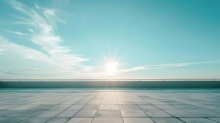 Poster - Empty floor ground on rooftop with beautiful sunlight blue sky : Generative AI
