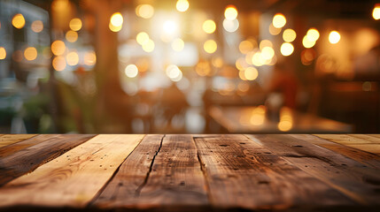 Aufkleber - wood table on blur of cafe coffee shop bar background  can used for display or montage your products : Generative AI