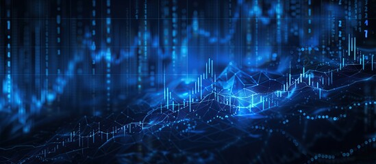 Poster - Digital Investing and Trading with graphs and diagrams on dark blue background.