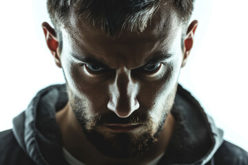 Poster - a focused man with intense concentration, separated from the environment, isolated from the backgrou