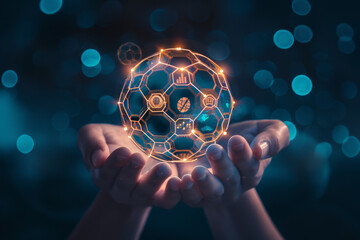 Poster - A person is holding a glowing sphere in their hands