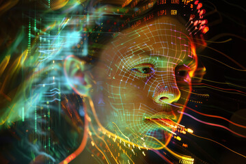 Poster - A computer generated image of a person 's face with numbers on it