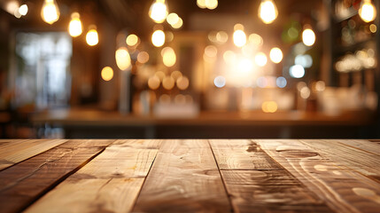 Aufkleber - wood table on blur of cafe coffee shop bar background  can used for display or montage your products : Generative AI