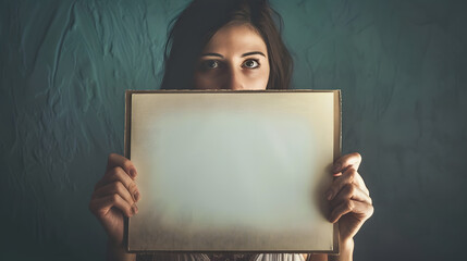 Aufkleber - Young woman holding empty board : Generative AI