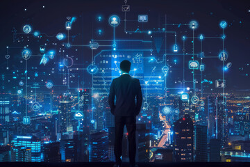 A man stands in front of a screen that says nano risk