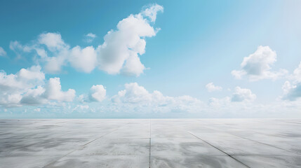 Fototapete - Blue Sky Background Cloud Horizon with Empty Concrete Floor : Generative AI