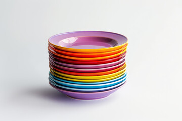 Sticker - A stack of colorful plates isolated on a white backdrop, trimmed from the surroundings, with no background. Concept of dining and food presentation. Generative Ai.