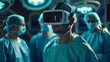 Doctor in VR Headset Leading Team in Advanced Operating Room with Cutting Edge Medical Technology
