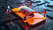 3D rendering of a futuristic drone with a transparent body, on a background of a microcircuit board.