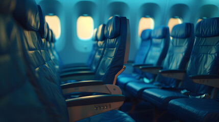 Poster - deserted economy class airplane seats rows : Generative AI