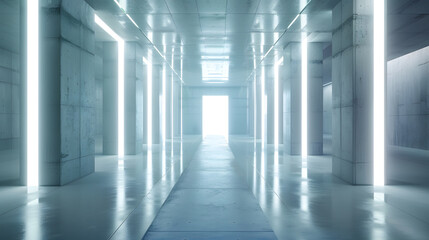 Poster - Abstract Futuristic empty floor and room SciFi Corridor With light for showcaseroominteriordisplay productsModern Future cement floor and wall background technology interior concept3d  : Generative AI