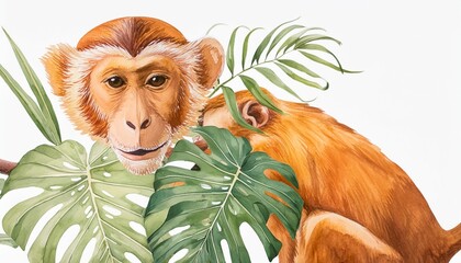 Wall Mural - watercolor monkey illustration on white background