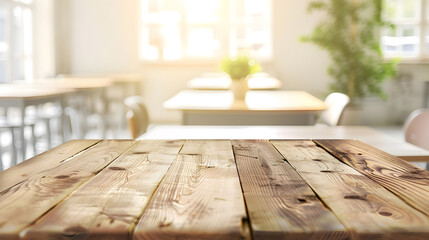 Poster - Cropped shot of wooden table with books stationery and copy space in blurred study roomEmpty classroom or presentation room interior with desks chairs and whiteboard : Generative AI