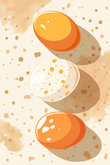 Wall Mural - Three eggs are shown on a table with a sandy background