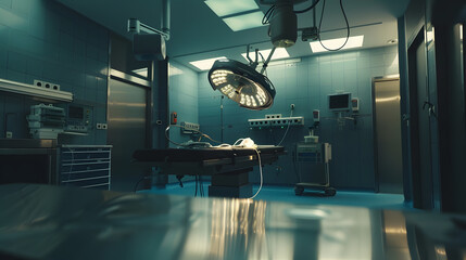 Poster - Empty operating room in a hospital Interior of an operating room in clinic with modern medical equipment : Generative AI