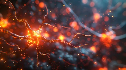 Poster - A close up of a cell phone with a glowing orange light