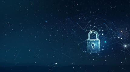 Poster - Lock. Polygonal wireframe mesh looks like constellation on dark blue night sky with dots and stars. Security, safe, privacy or other concept illustration or background hyper realistic 