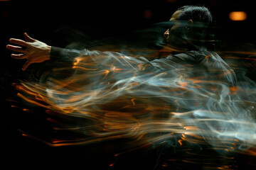 Poster - Scene of a contemporary dancer extending their arm, with a trail of translucent arms showing the fluidity of the motion,