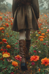 Poster - Illustration of a traditional Irish dancer whose steps cause the ground to bloom with vibrant flowers,