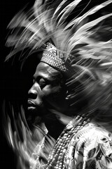 Aufkleber - Illustration of a traditional African dancer's rhythmic movements, causing waves of molecular resonance to ripple outward.