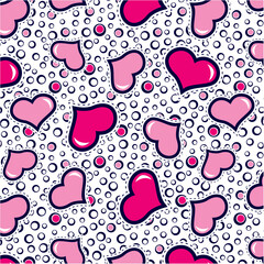 Wall Mural - Sweet hearts pattern on polka dot bubbles