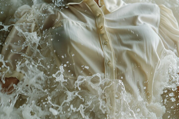Poster - Artistic view of a blouse transitioning into a waterfall, with the sleeves becoming part of the flowing water,