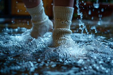Poster - Scene of a pair of socks turning into a gentle cascade, symbolizing the refreshing effect of washing,