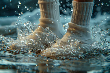 Poster - Scene of a pair of socks turning into a gentle cascade, symbolizing the refreshing effect of washing,