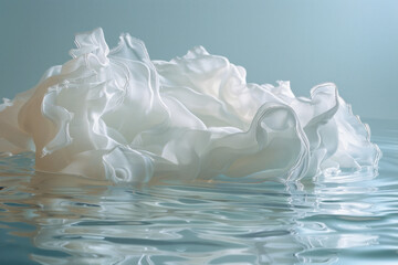Poster - Dynamic image of a fabric swatch dissolving into a clear pool, representing cleanliness and purity,