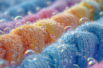 Poster - Close-up of a sock with bubbles clustering around the fabric, highlighting the texture and playfulness,