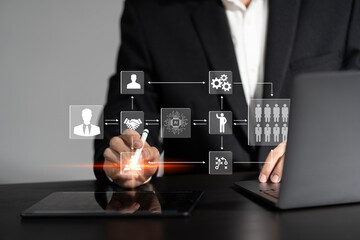 Organization chart showing hierarchy structure of teams in corporation with CEO.. Business hierarchy structure. Relations of order or subordination between members. process, workflow, flowchart..