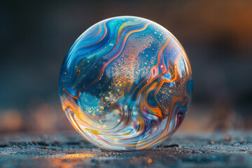Poster - Illustration of a soap bubble with intricate, colorful fractal patterns forming its delicate surface,