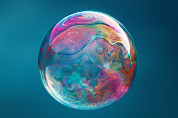 Poster - Illustration of a soap bubble with intricate, colorful fractal patterns forming its delicate surface,